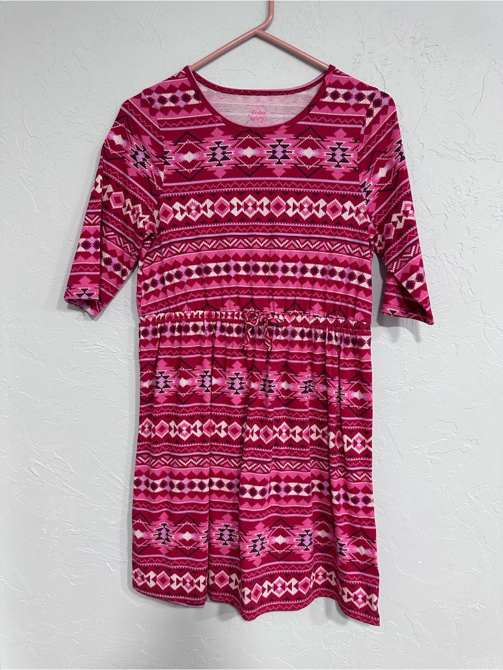 Faded Glory Pink Aztec-Patterned Short Sleeve Mini Dress
